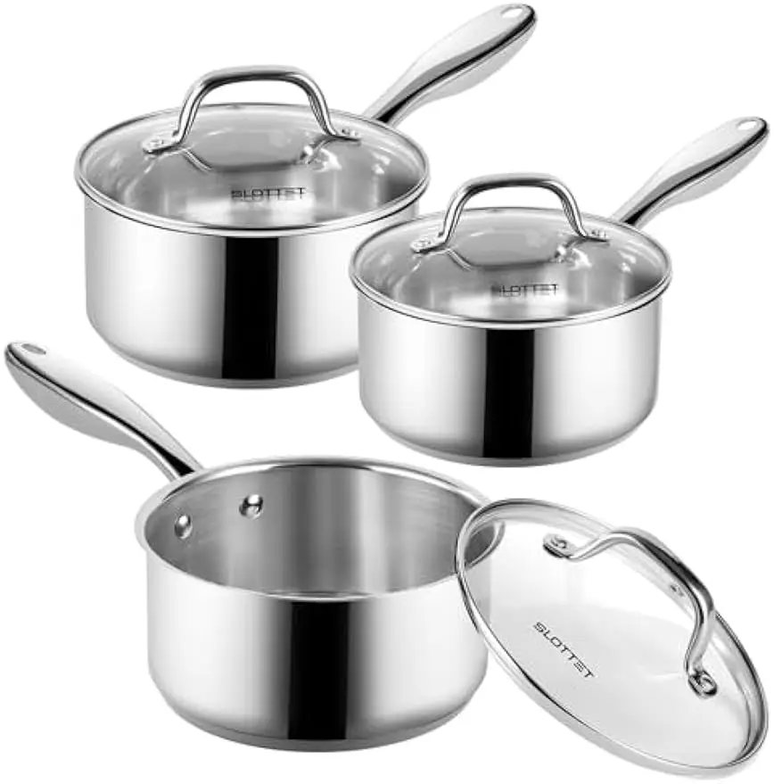 

6-Piece Stainless Steel Saucepan Set with Lids, Non-Stick, Induction Compatible & Oven Safe