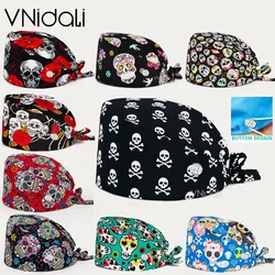cotton Sugar Skull printing hats adjustable scrub hat beauty salon working cap laboratory pet shop nursing scrub cap with button