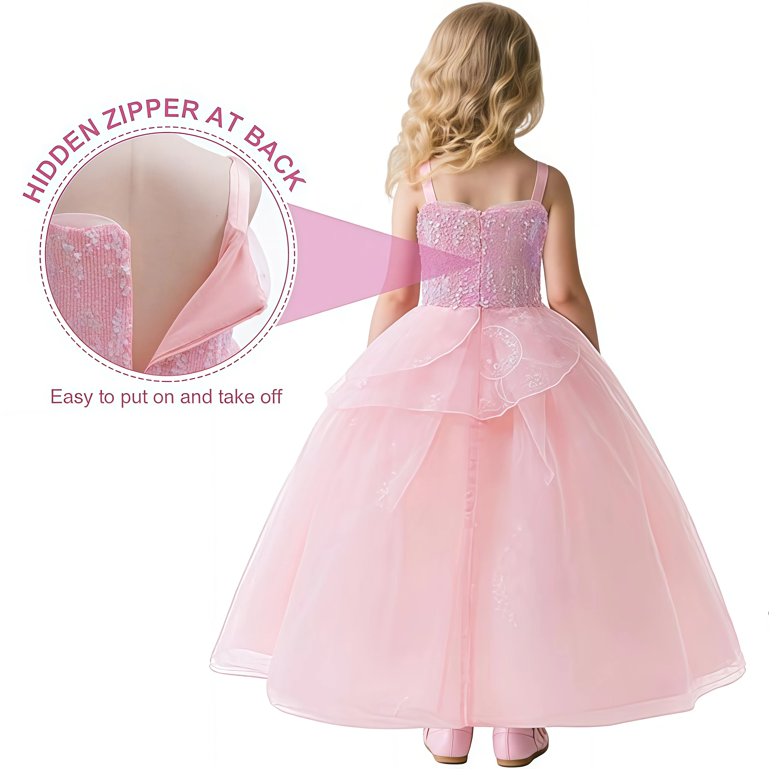 Dreamy Good Witch Costume Pink Sequins Princess Dress For Girls Wizard Halloween Birthday Party Carnival Perform Fancy Outfits