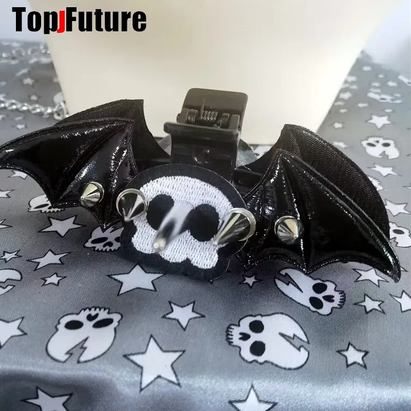 Streetwear Gothic Spike Hair Grab Punk Hip Hop Handmade Leather Bat Devil Clip Women claw Party Hair Accessories