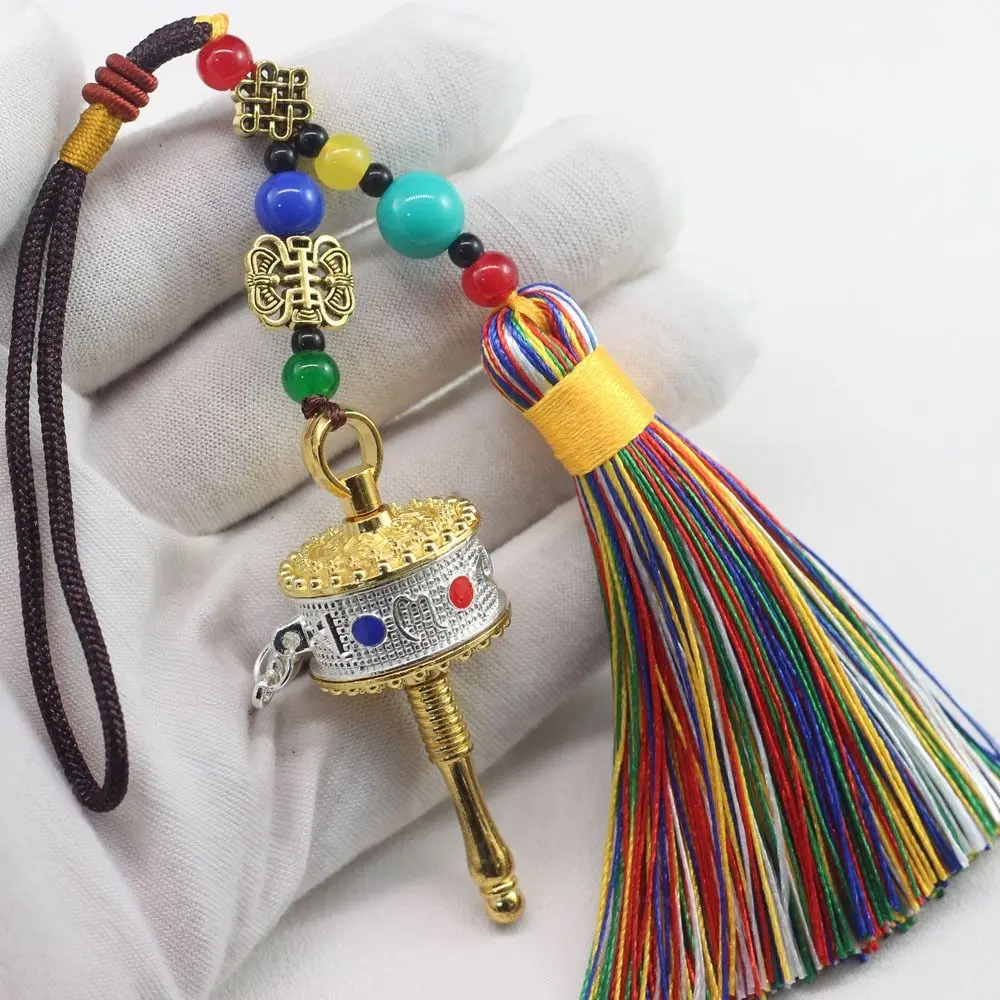 Handwoven Tibetan Prayer Tassel Pendant Colourful Ethnic Style Tassel Buddhist Pendant Spinning Drum Tassel