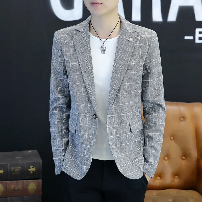 

Мужской повседневный приталенный клетчатый костюм Jaet Faionable Urban Sle Long Sve Осенняя верхняя одежда на одной пуговице Faion Trend