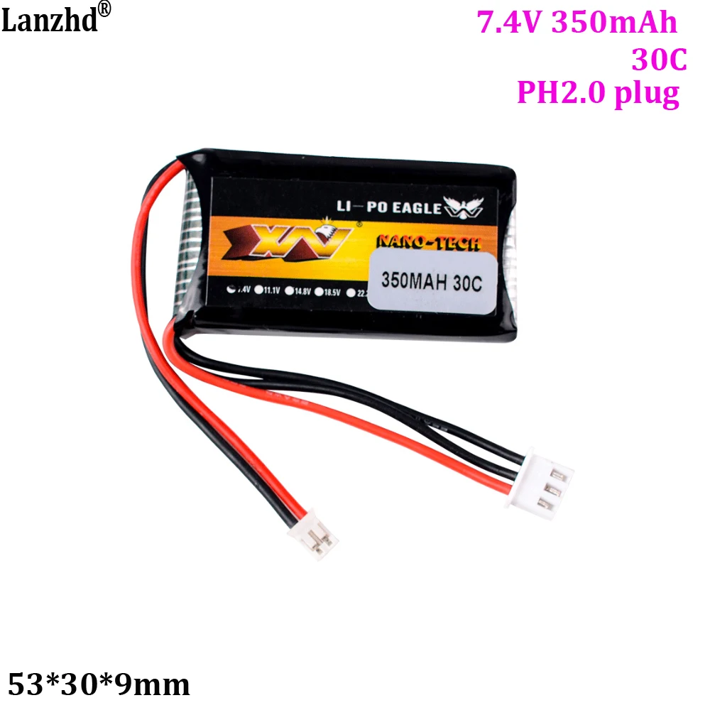 HJ 2S 7.4V 350mAh 30C Lipo Battery And Charger For AXIAL SCX24 90081 C10 1/24 Rc Car Models Accessories 7.4V Battery