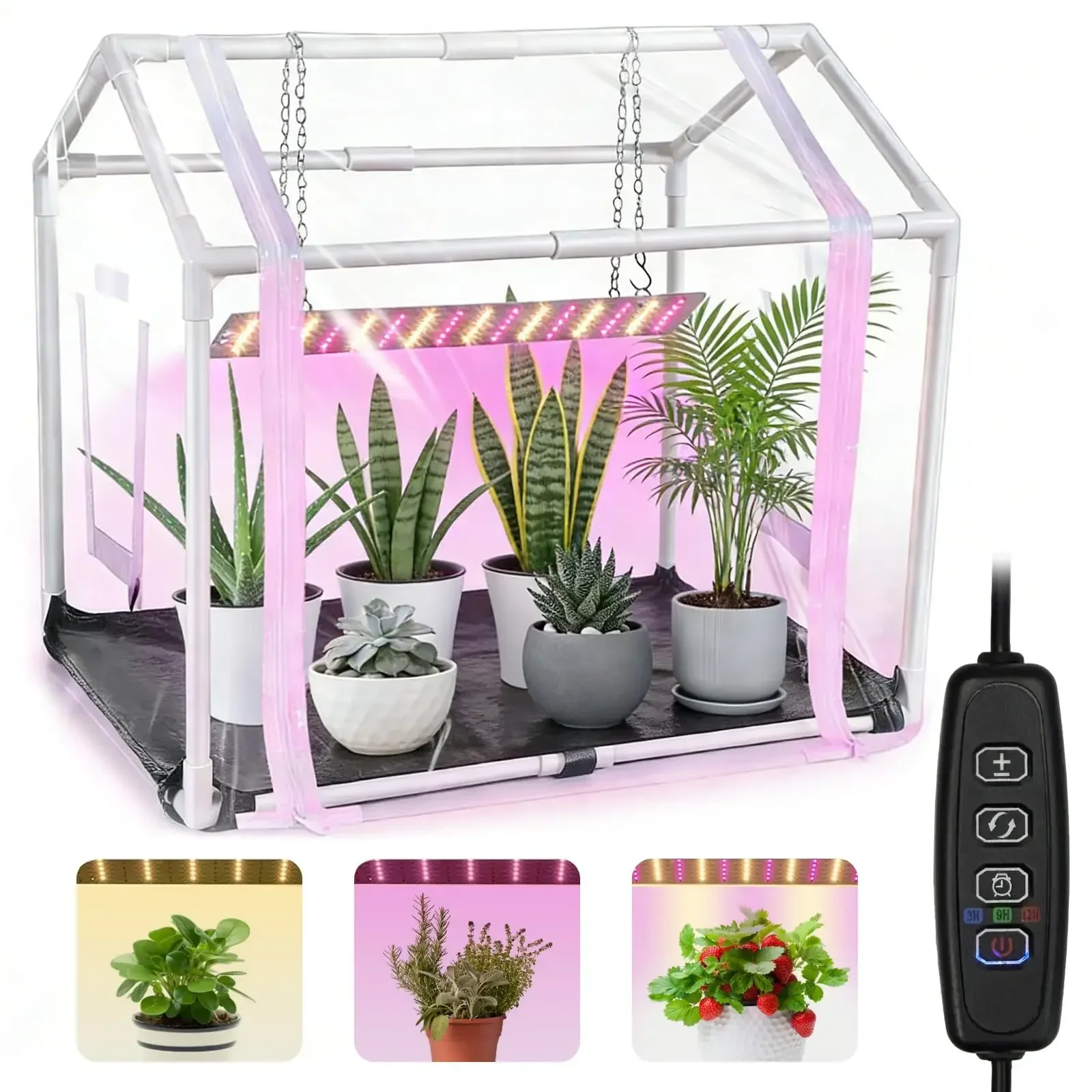 

Mini Greenhouse With Full Spectrum LED Grow Light PVC Tent Waterproof Mat Zipper Door For Indoor Plants
