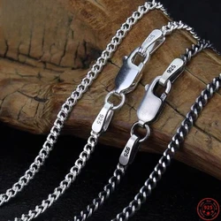 Genuine BOCAI S925 Sterling SilverNecklace for Women Men New Fashion 2.5mm 3.0mm 3.5mm 4.0mm Flat Horsewhip-chain Wholesale