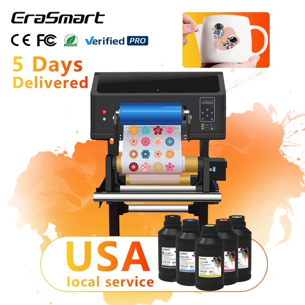 Erasmart Inkjet UV DTF Printer with Laminator All-in-One A3 UV DTF Desktop Sticker Printer Prowith Dual XP600 Heads Roll-to-Roll