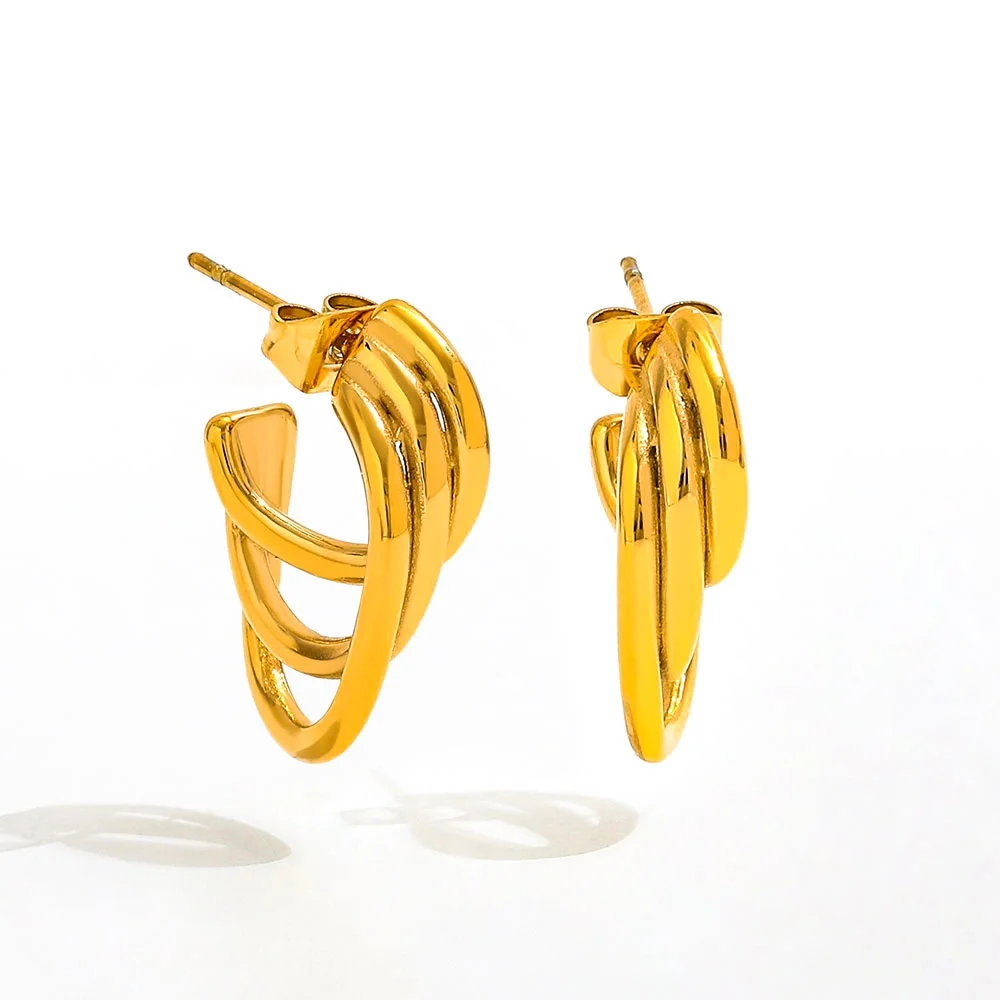 

Joolim Jewelry High Quality PVD Wholesale Tarnish Free Fashion Three Layer Fine Thread Hoop Stainless Steel Earring for Women