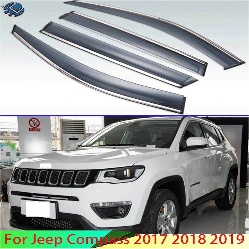 For Jeep Compass 2017 2018 2019 Plastic Car Window Visors Rain Sun Visor Shield Cove Accessories 4PCS