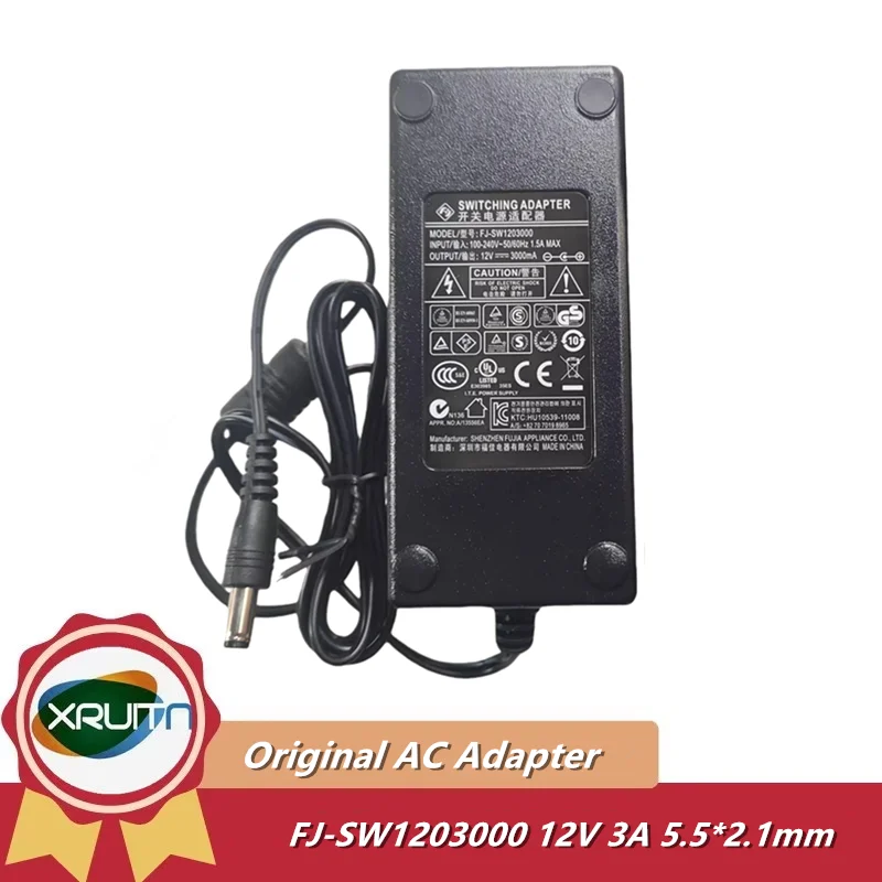 Genuíno FUJIA FJ-SW1203000 12V 3A 3000mA 36W Swicthing Power Adapter Carregador 5.5*2.1mm Ponta