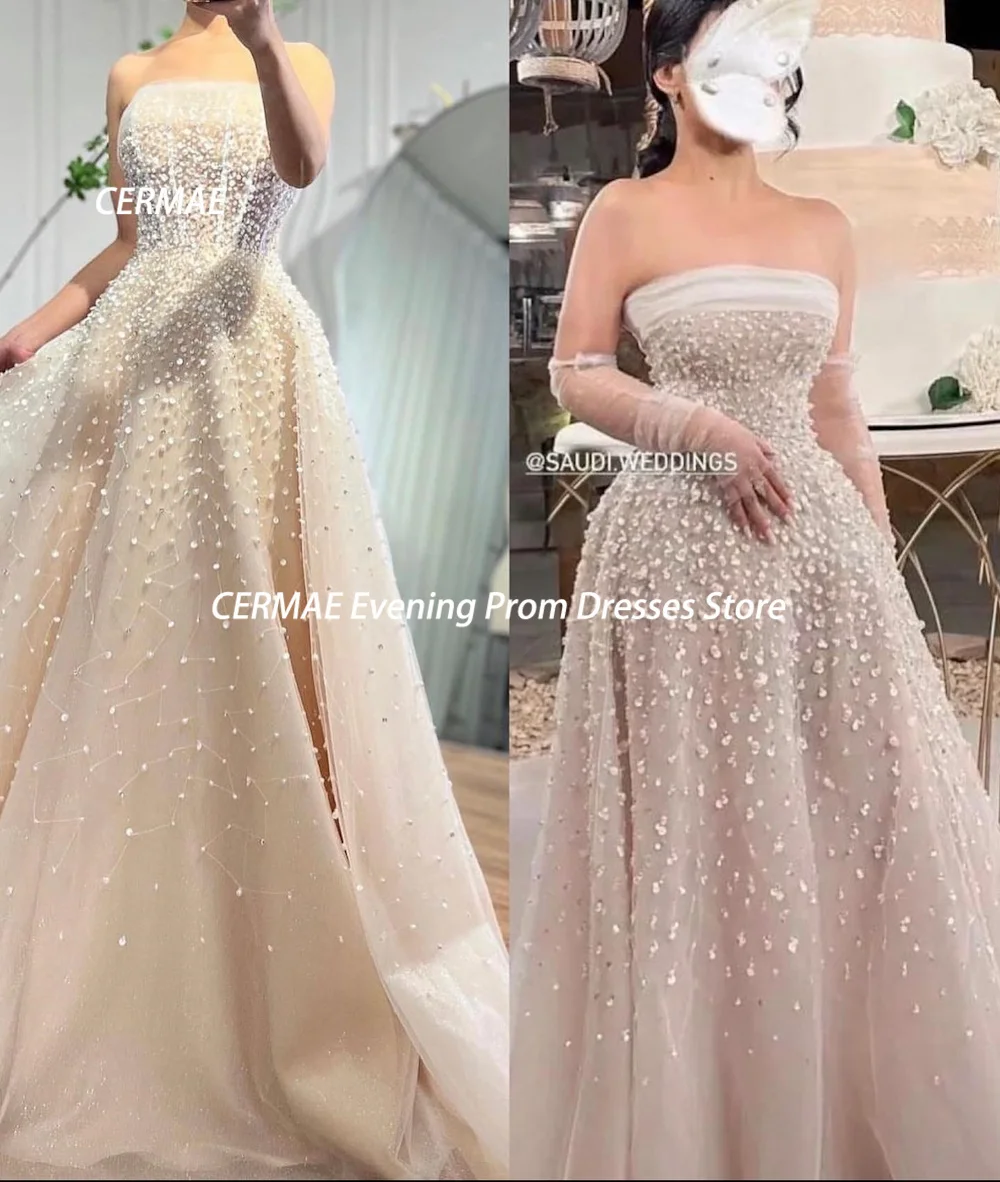 Cermae Satijn A-Lijn Strapless Ruche Pailletten Populaer Prom Gown Avond Vloer-Lengte Formele Elegante Feestjurk Voor Dames 2023