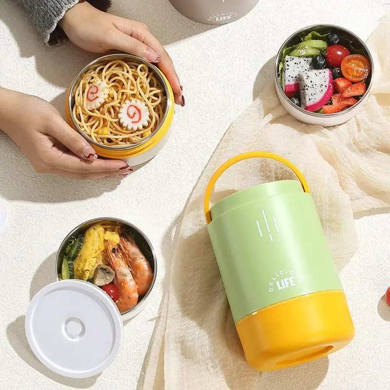 

Stainless Steel Lunch Container 900ml Hot Food Jar Leak-Proof Wide Mouth Bowl With 3 Layered Design For All Kinds Of People