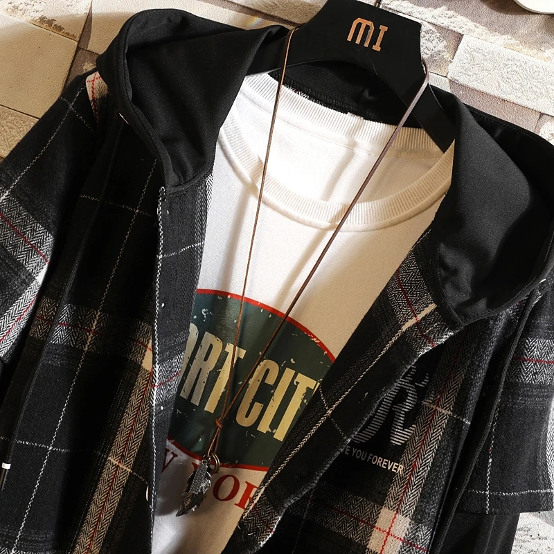 2023 New Arrived Plaid Hoodie Sweatshirt Mens Streetwear Hip Hop High Street Casual Long-Sleeved Cardigans