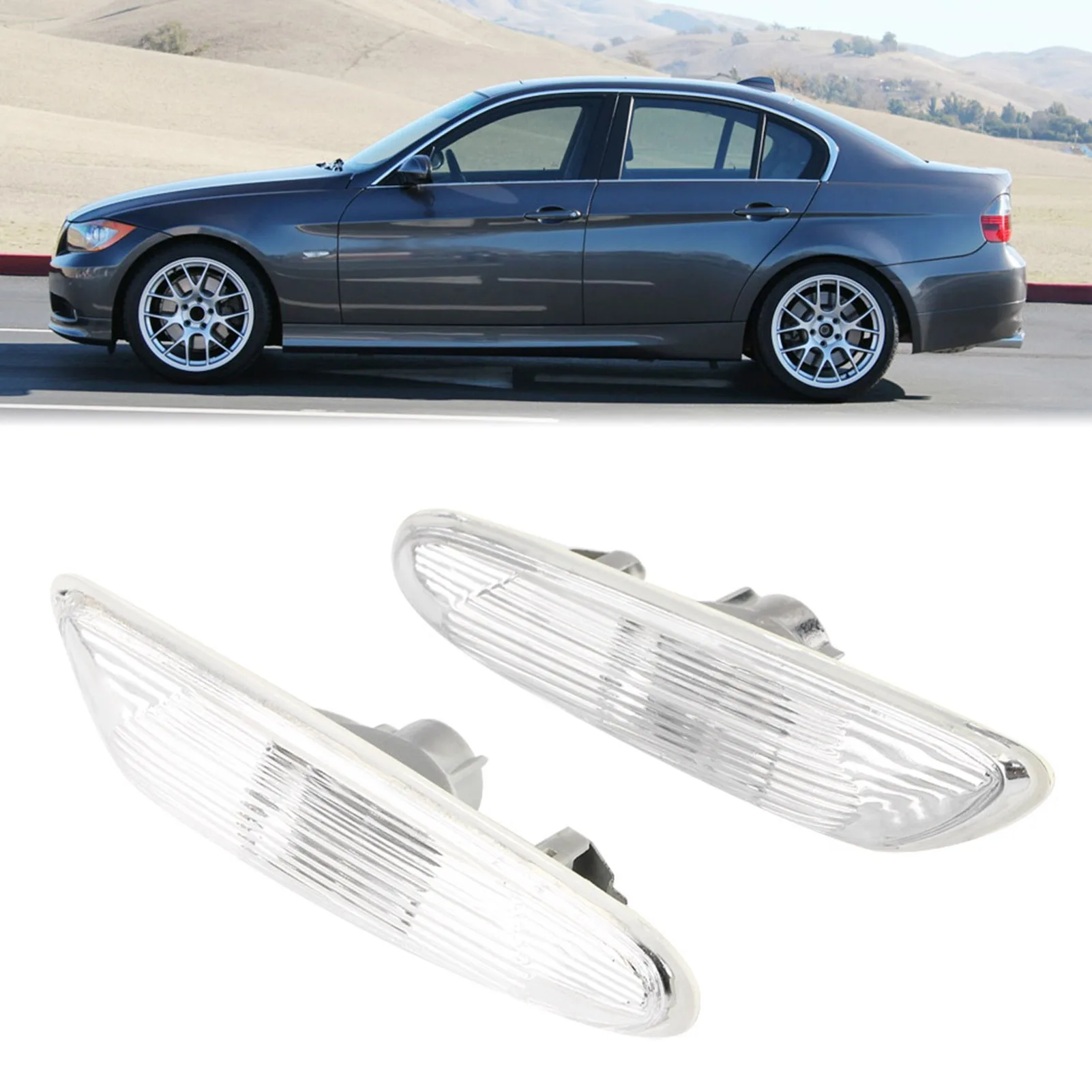 2pcs Side Marker Turn Signal Lights No Bulb For E90 E91 E92 E93 3 Series 2006-2011 (White)