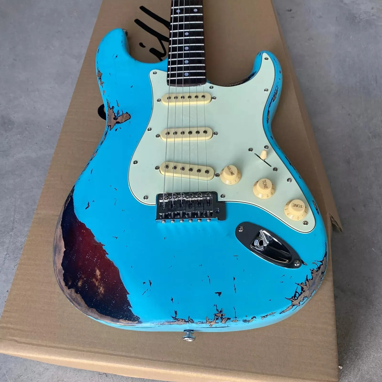 Factory custom relic guitar Blue hand-made 6-string guitar