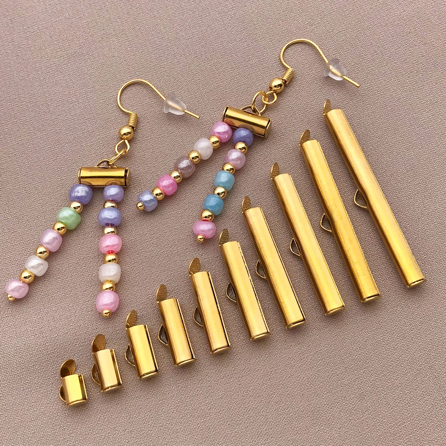 10pcs/lot Stainless Steel Crimp End Caps Slider Clasp Buckles Tubes Slider End Caps Connector For DIY Jewelry Making Accessories