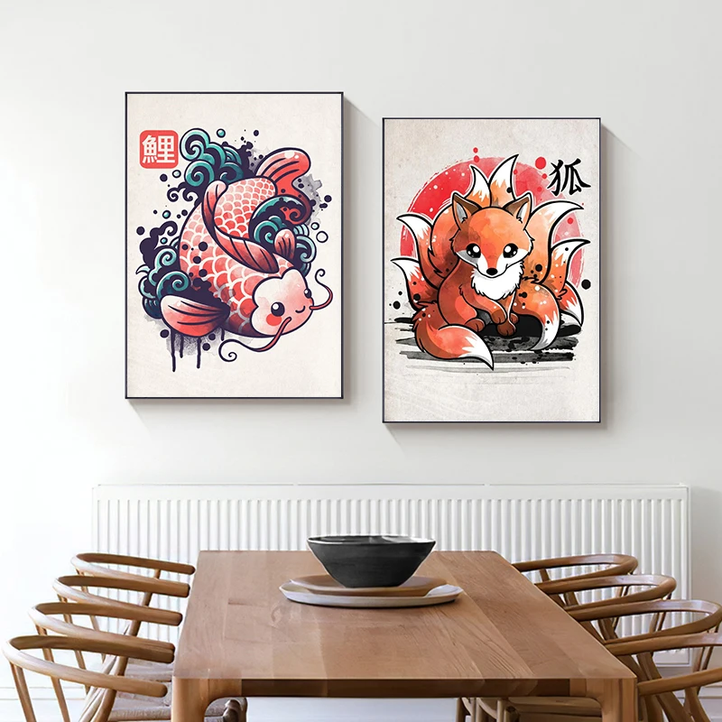 Animals Vintage Posters Cartoon Fox Dragon Cat Owl Tiger Fish Frog Bear Canvas Painting Prints for Room Home Wall Decor Picture