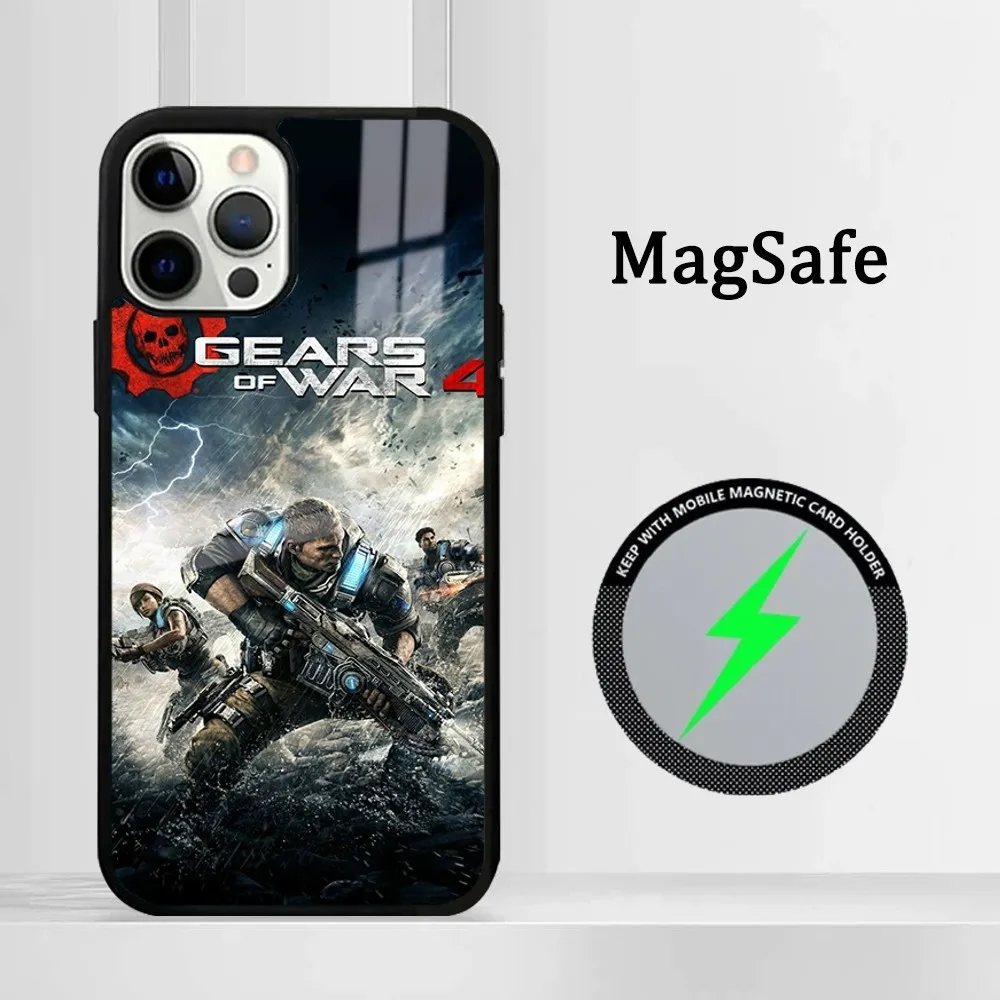 Game G-Gears Of-Wars Phone Case For IPhone 16 15 14 13 12 11 Pro Max Plus Mini Magsafe Mirror Wireless Magnetic Cover