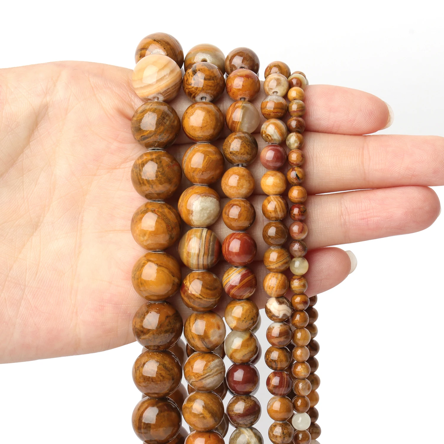 Natural Stones Round Brown Wooden Jasper Loose Beads for Jewelry Making DIY Gift Bracelets Accessories 4 6 8 10 12mm Wholesale