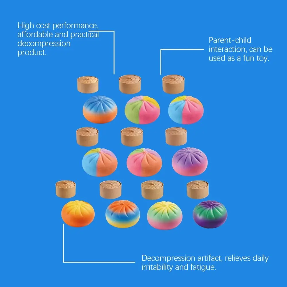 Venting Office Soft Cute Steamed Bun Squeeze Food Shape With Steamer Dumplings Squishy Rainbow Color Squeezable Fidget Sensory