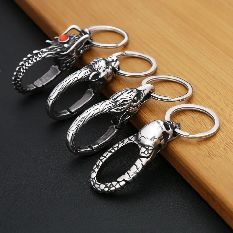 Vintage Punk Stainless Steel Animal Keychains For Men Women Fashion Dragon Head Keychain Waist Belt Clip Jewelry Gifts Wholesale