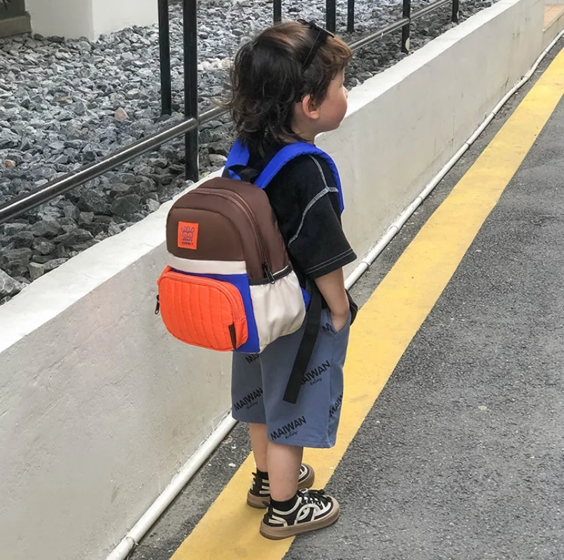 Ransel taman kanak-kanak, ransel kanvas ringan baru dipersonalisasi dengan warna kontras untuk anak laki-laki dan perempuan