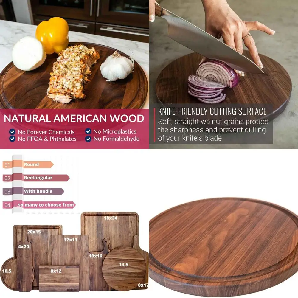 

Round 10.5 Sustainable Hardwood Walnut Butcher Block Cutting Board, Crafted in USA