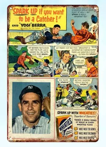 1953 Wheaties YOGI BERRA metal tin sign home garden wall decor