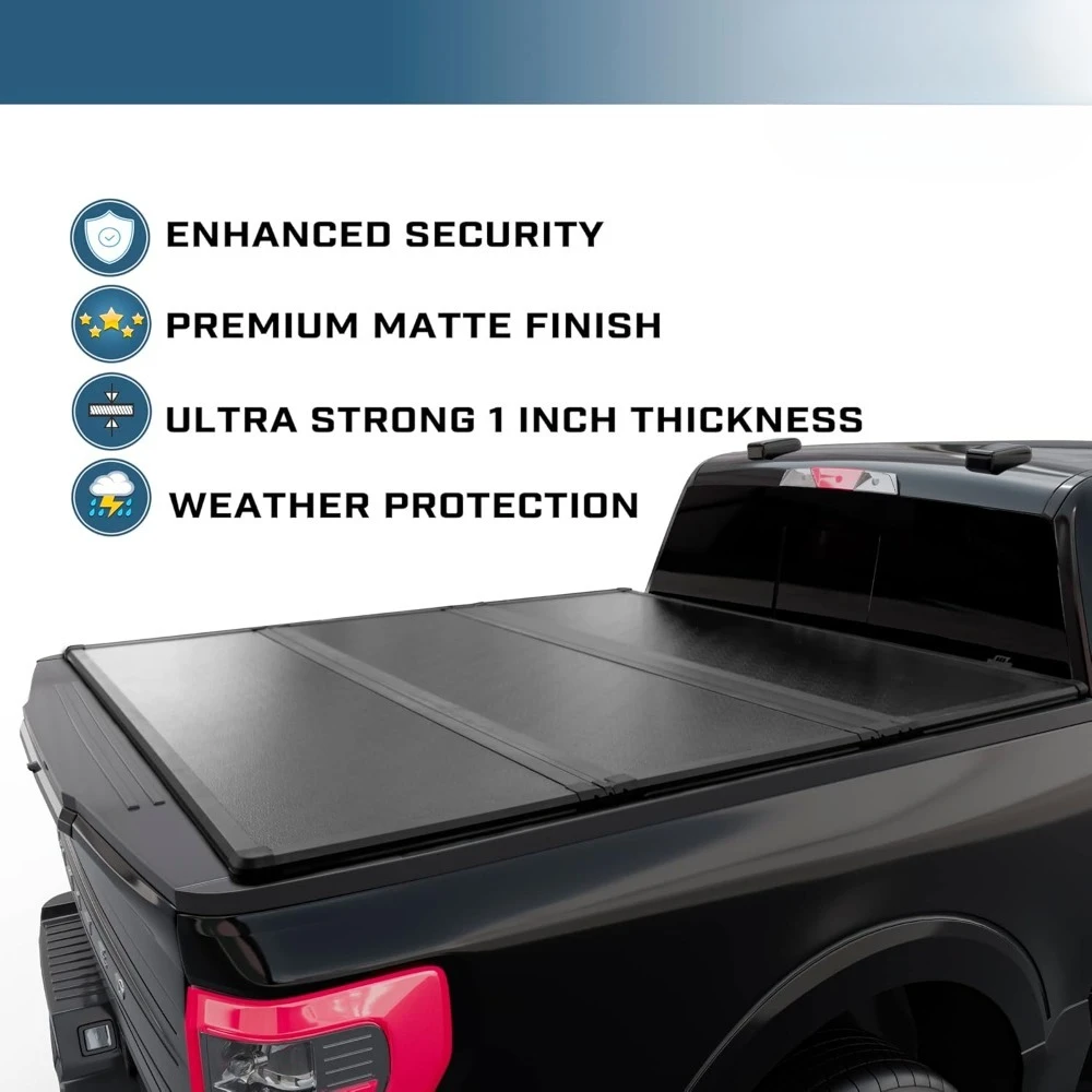 أغطية تونيو/غطاء شاحنة صلب ثلاثي الطي متوافق مع سرير تونيو 2019-2025 سيلفرادو/جي إم سي سييرا 5.8 قدم (69.6 بوصة)، متين