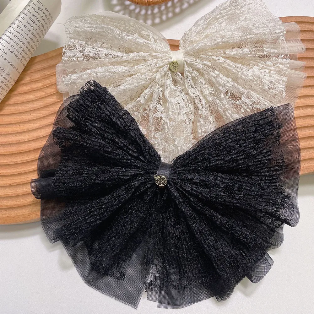 New Big Size Folds Barrette Bow Lace Hairpin Temperament Girl Top Clip Female Elegant Drape Ribbon Spring Clip Hair Accessoreis