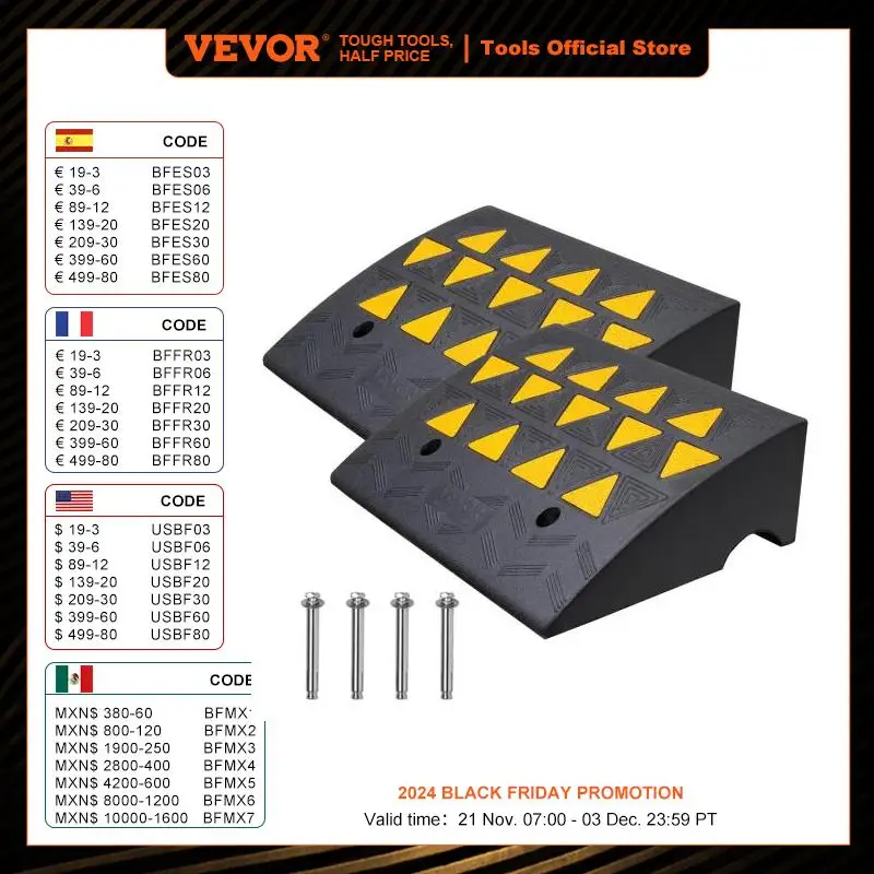 VEVOR 1/2 Pack Rubber Curb Ramp Rise Heavy Duty Threshold Driveway Ramps with Stable Structure for Car Wheelchairs Motorcycles