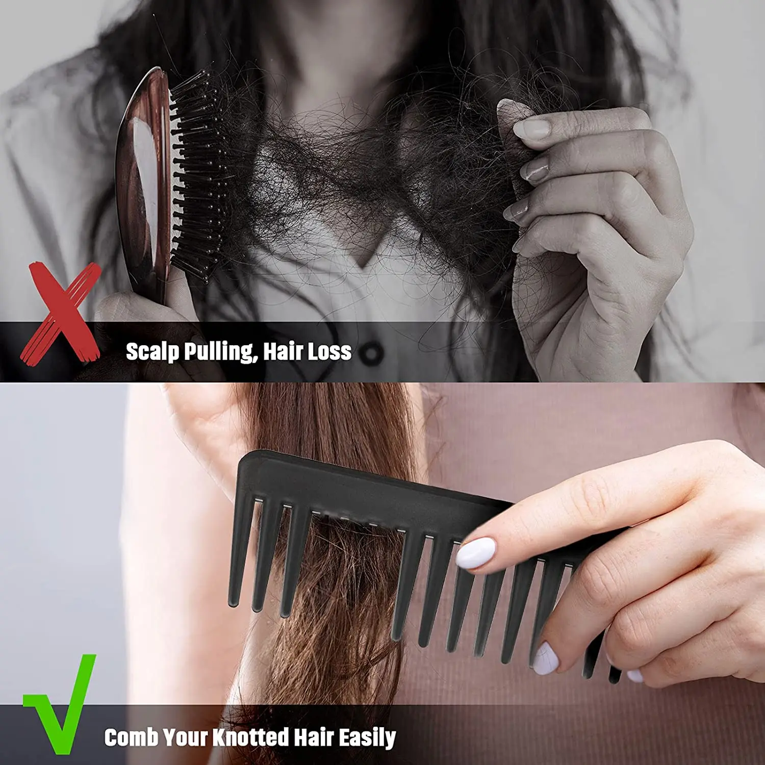 Large Hair Detangling Comb Wide Tooth Comb for Curly Hair Wet Dry Hair, No Handle Detangler Comb Styling Shampoo Comb