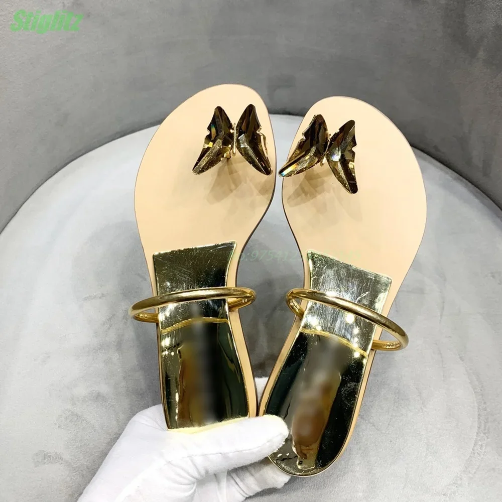 

Butterfly Rhinestone Flip Flops Strappy Flat Summer Women Slippers Fashion Dress Round Toe Luxury 2024 New Arrival Comfortable