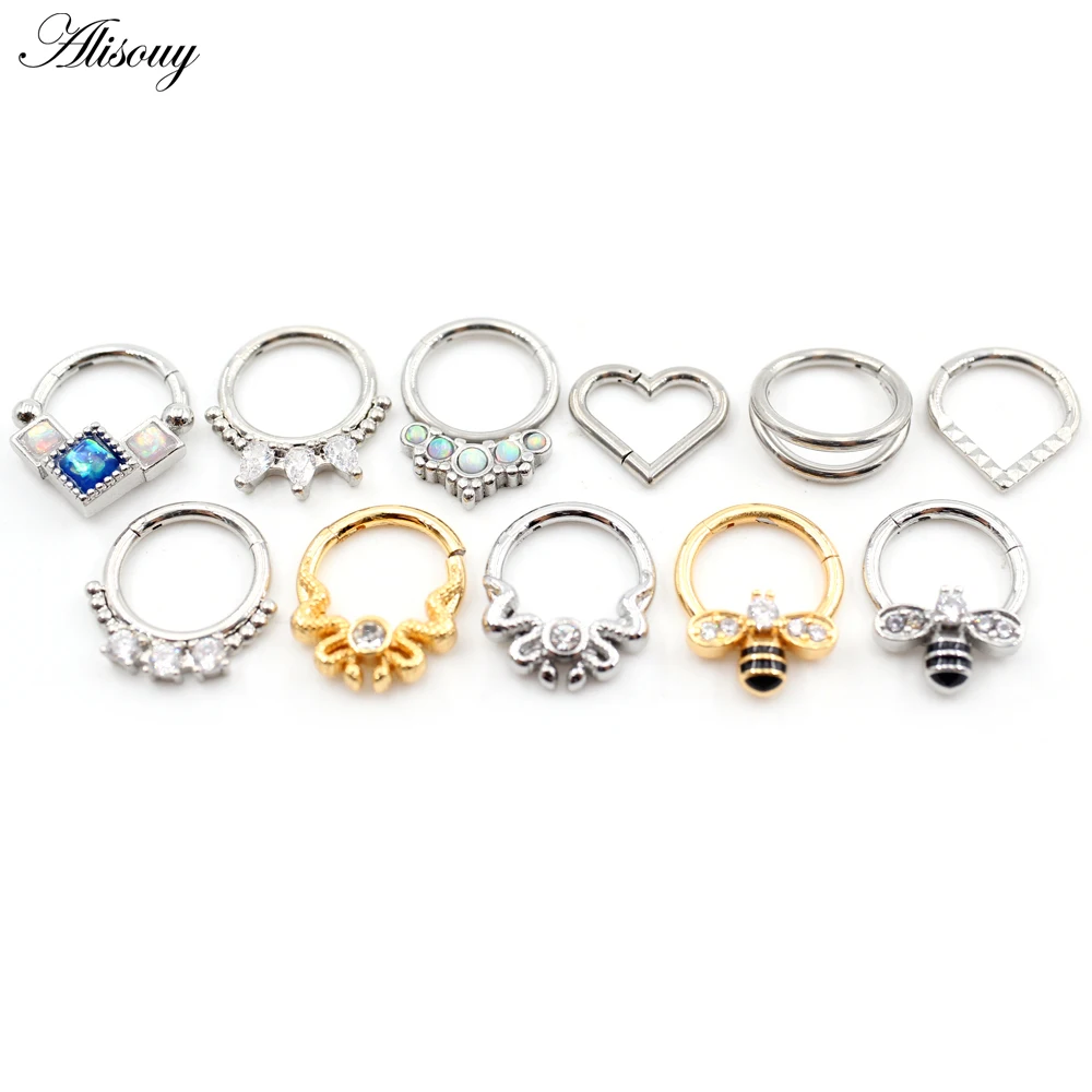 1PC Heart Snake Bee Opal Zircon Stainless Steel Nose Ring Daith Ear Captive Tragus Cartilage Helix Hoop Earring Piercing Jewelry
