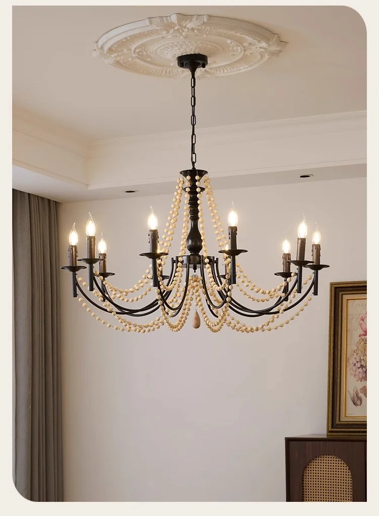 American Living Room Retro Candle Chandelier Black Metal E14