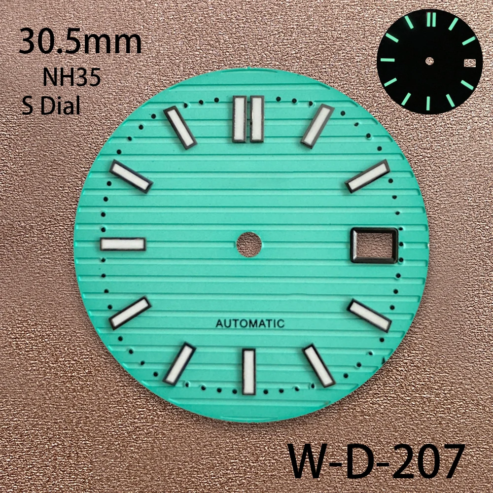 30.5mm S Logo Dial Suitable For NH35 Janpan Movement Green Luminous High Quality Nautilus Watch Modification Accessories