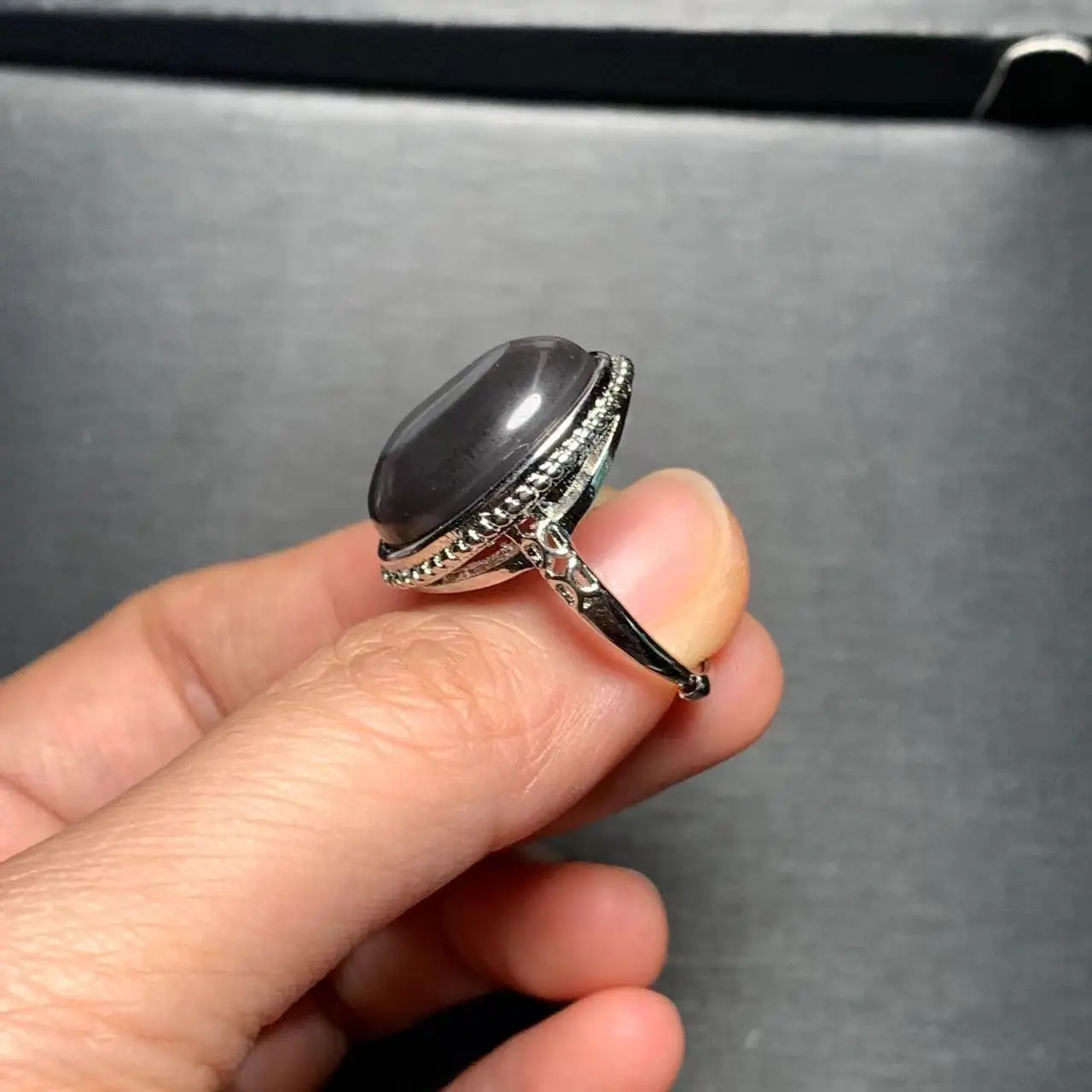 Natural Obsidian Ring Adjustable Female Jewelry for Women Gift Wholesale High Quality Vintage Fine