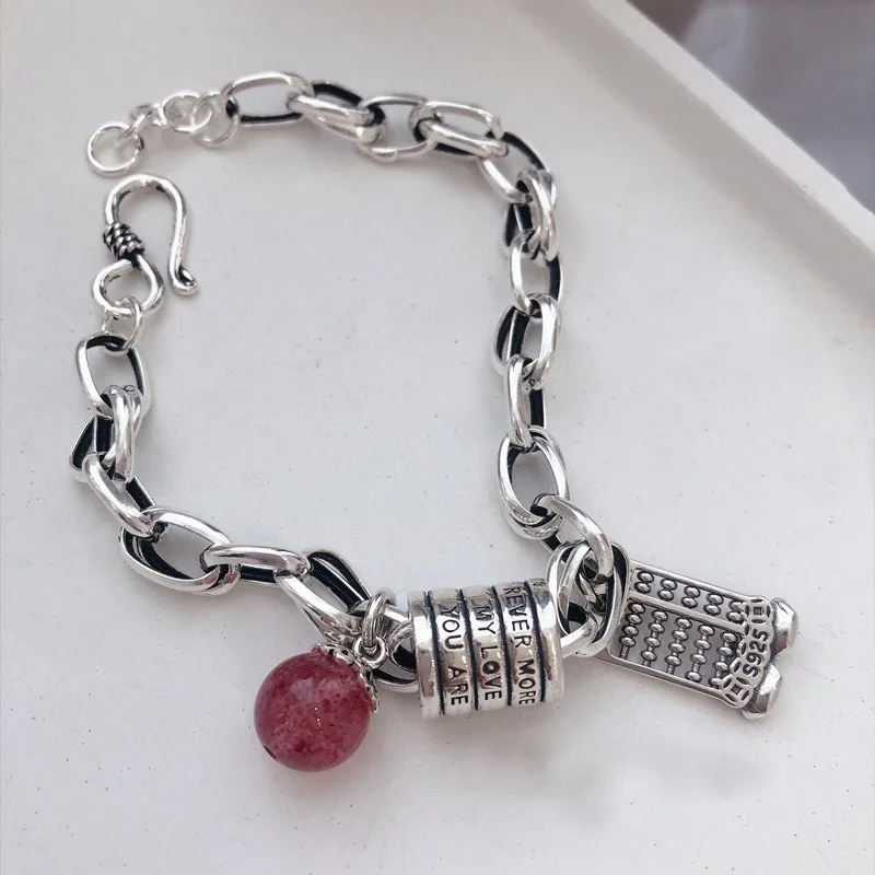 925 Sterling Silver Bracelets for Women Men String Accessories Trend Strawberry Stone Pendant Party Jewelry Gift