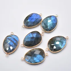 Natural stone amethysts lapis lazuli Pendants double hole connector for Jewelry Making DIY necklace Bracelets accessories 6pcs