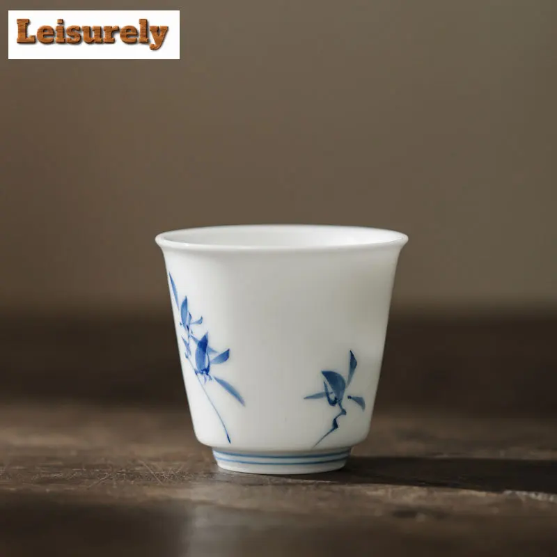 1pc Pure Hand-painted Butterfly Orchid Teacup Small Tasting Master Cup Smelling Agarwood Cup Meditation Cup Kung Fu Tea Set Gift