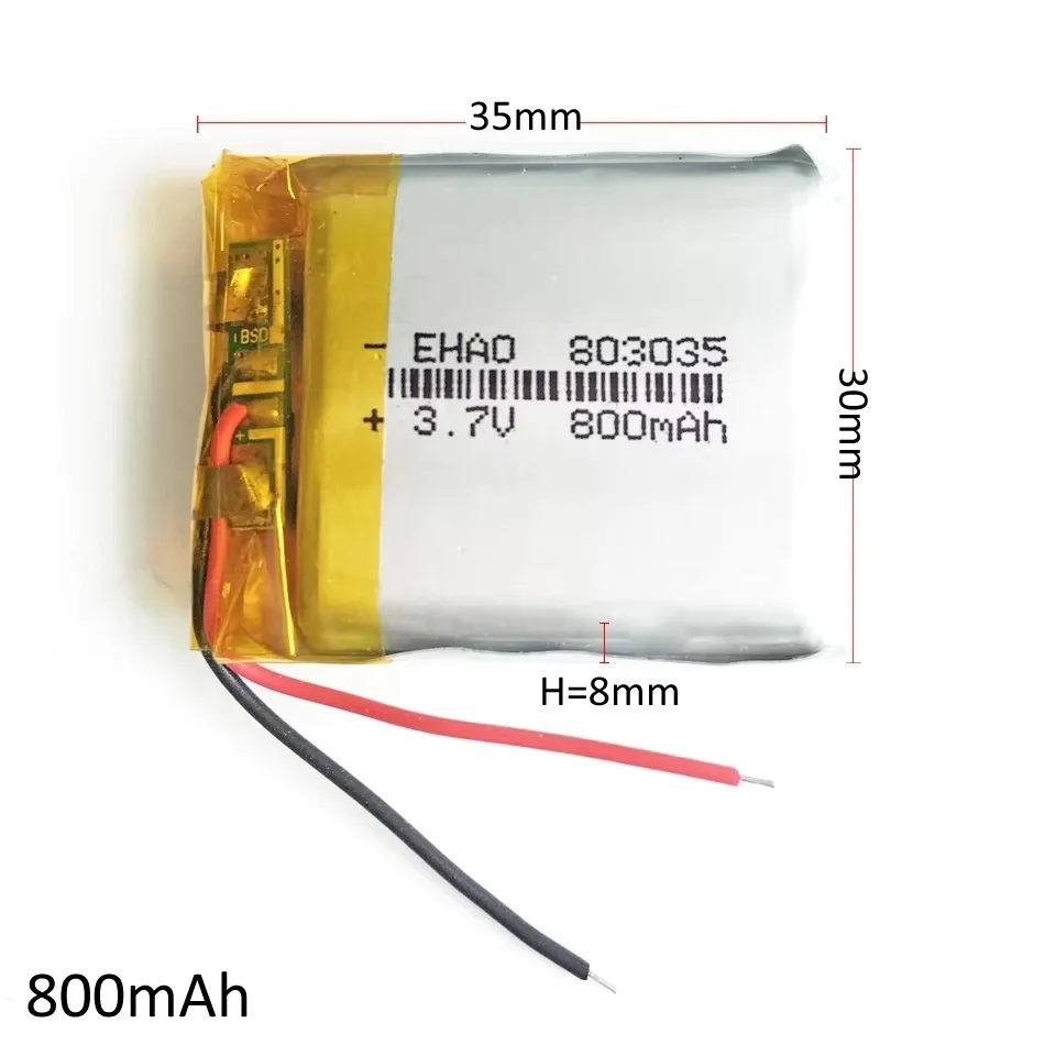 2026 MDKSLS 800mAh 3.7V 803035 Lithium Polymer LiPo RechargeableBatteryPower For Mp3 PAD DVD E-book Headset Smart Watch LEDLight
