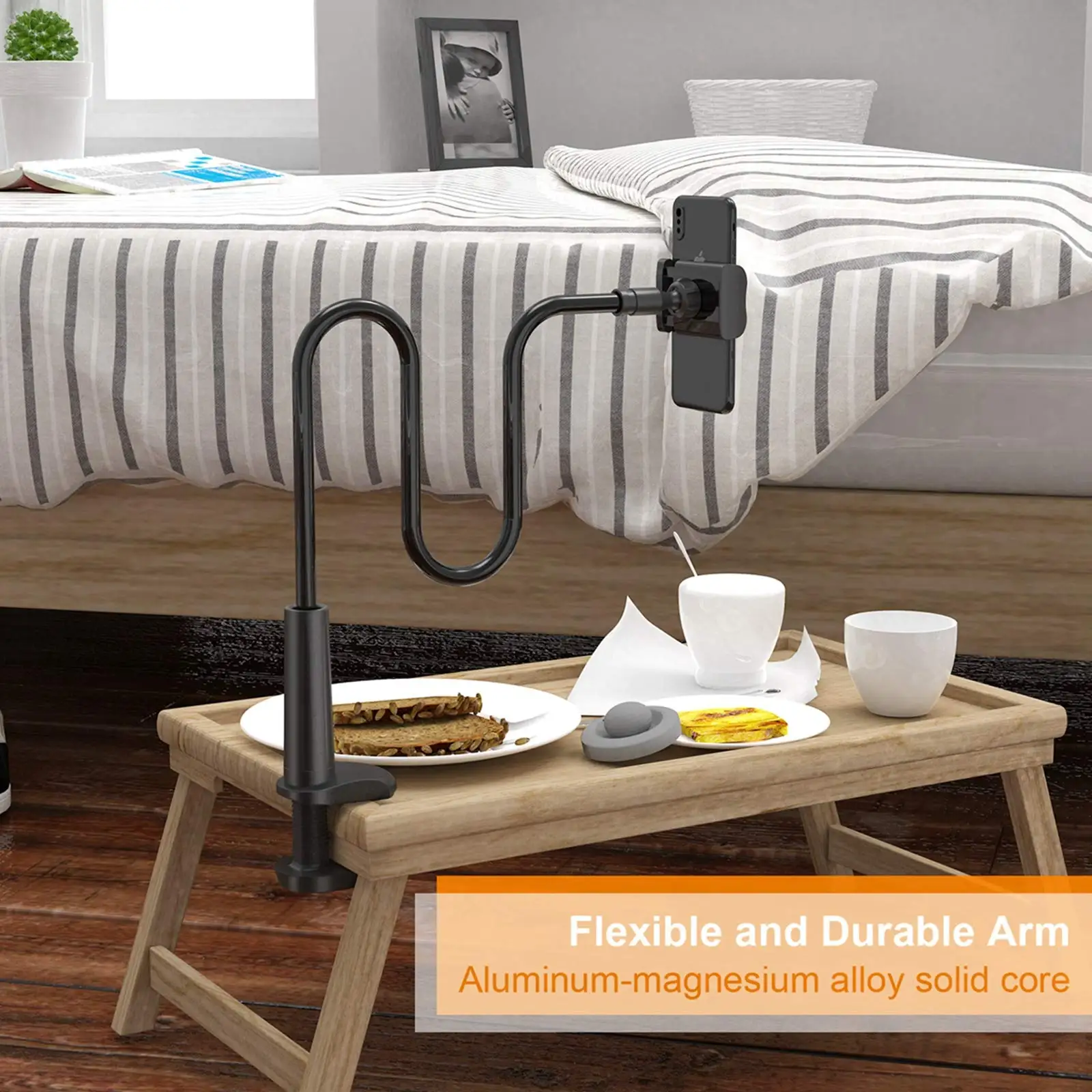 Phone Holder Bed Gooseneck Mount Flexible Arm 360 Mount Clip Adjustable Bracket Clamp Stand for IPhone 14 Pro XS Max XR Samsung