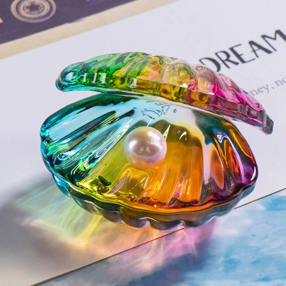 Reflective Crystal Pearl Shell Colorful Artificial Pearl Clam Ornaments 3D Open Sun Catcher Seashell Figurine Crafts