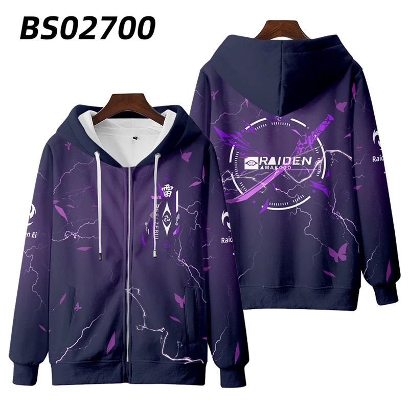 Game Genshin Impact Raiden Shogun 3D Print Zipper Hoodies Men Women Fashion Oversized Hoodie Kids Sweatshirt Tracksuit Clothing