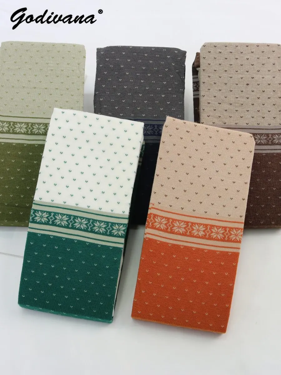 Japanese Style Spring and Autum Contrast Color Polka Dot Jacquard Pantyhose Female Retro Snowflake Small Dots Long Socks Tights