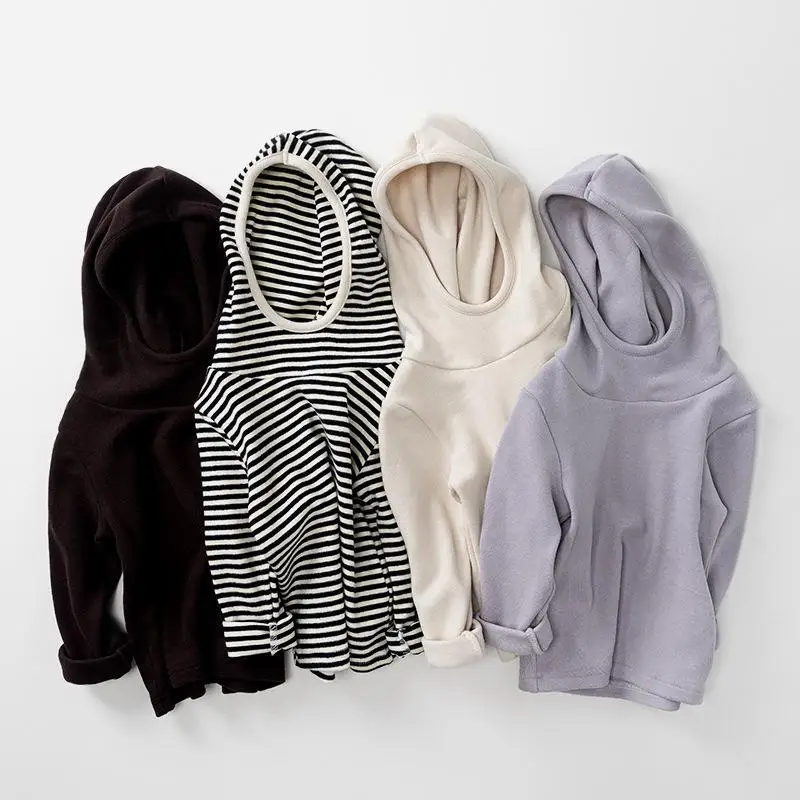 

2025 Winter New Children Fleece Bottoming Shirts Solid Girls Plus Velvet Thick Hooded T Shirts Kids Boys Cotton Warm Tops