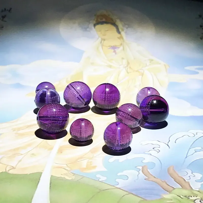 Cristal roxo Esculpido Buddha Beads, Sutra Coração, Espalhados Beads