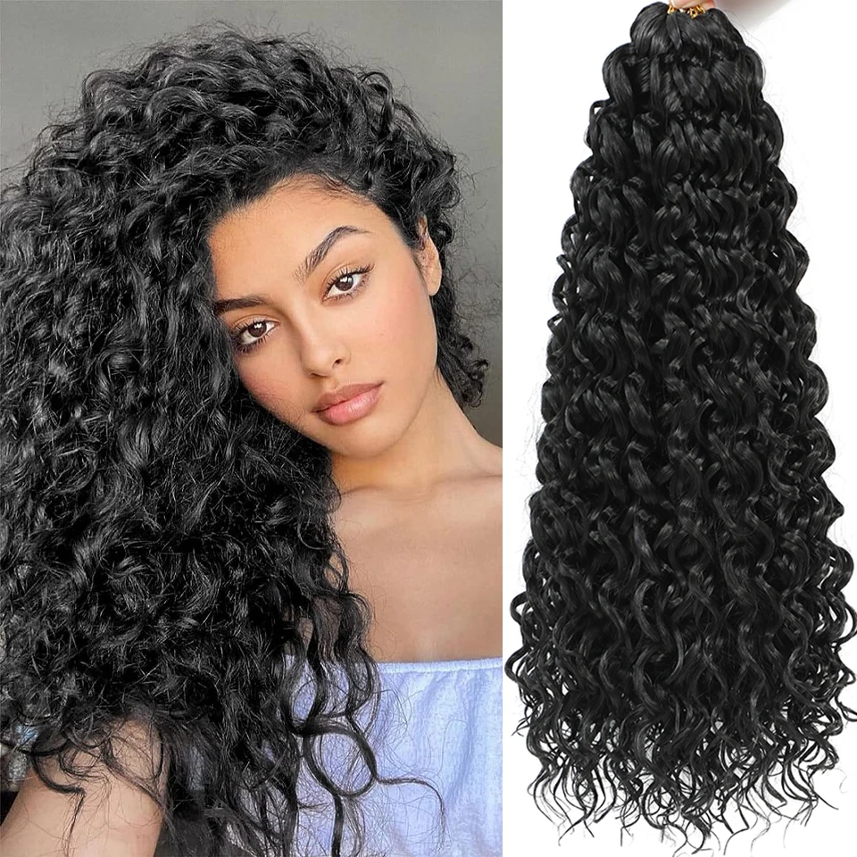 GoGo Curl Crochet tranças, Onda de água Crochet cabelo, Deep Wave Twist cabelo tranças, Curly Crochet extensões, 18"