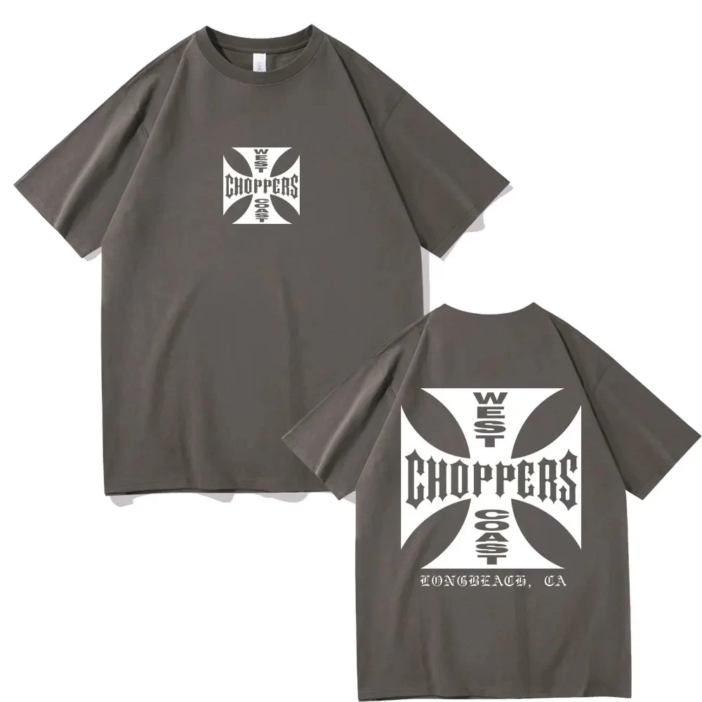 West Coast Choppers Cross Frame Print Tshirt Male Hip Hop Streetwear Oversized T-shirts Fashion Tees Men\'s Fleece Short Sleeve