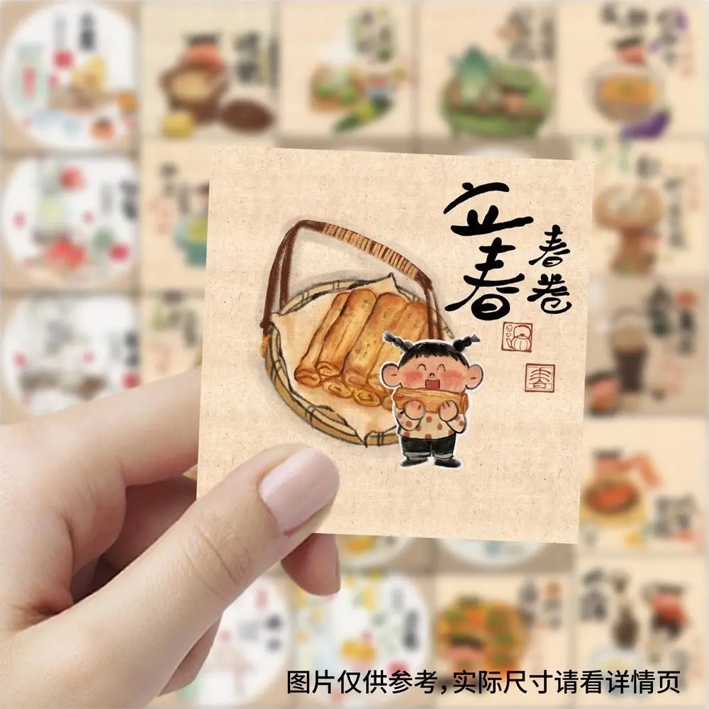 59pcs Chinese 24 Solar Terms Food Stickers, Watercolor Traditional Snacks Decals, Cute Vintage Aesthetic, Waterproof DIY Sticker
