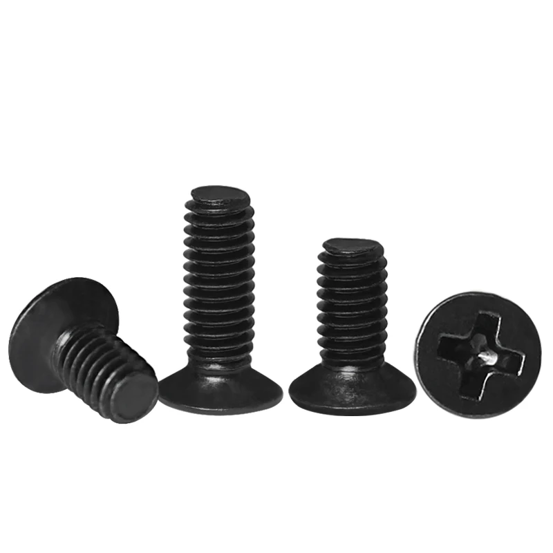 500/ 200/ 100/ 50/ 20pcs M1 M1.2 M1.4 M1.6 M2 M2.5 M3 M3.5 M4 M5 Small Black Steel Cross Phillips Flat Countersunk Head Screw